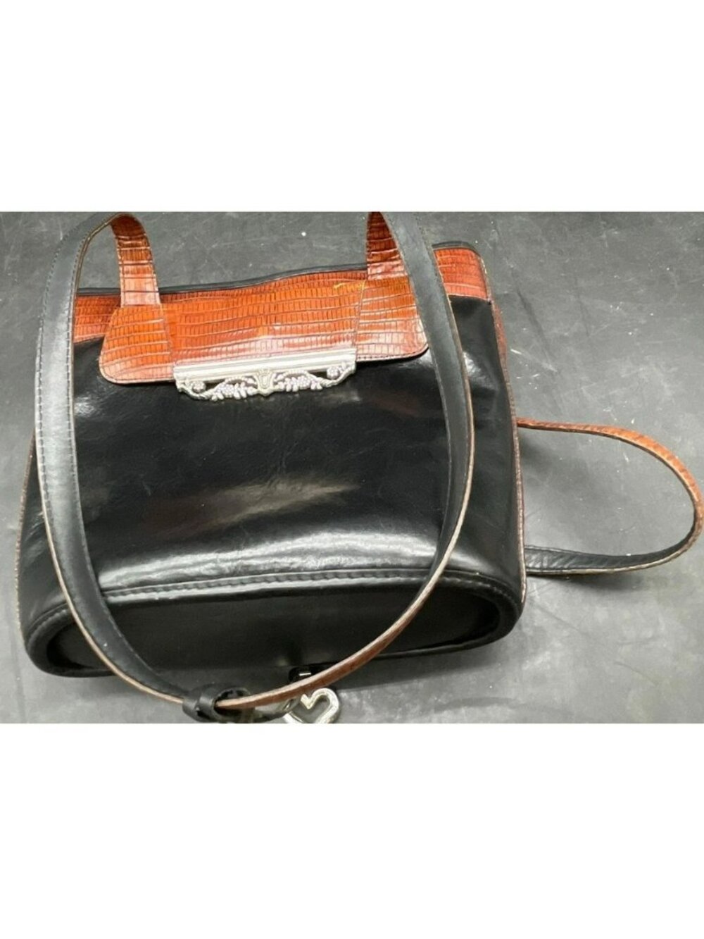 Vintage Brighton Croc Embossed Leather Shoulder Bucket Bag Black And Brown